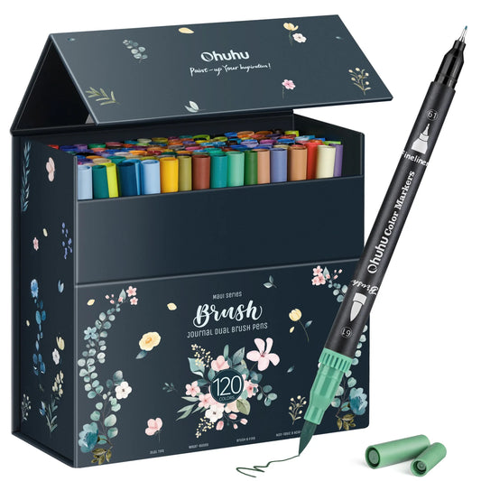 סט מרקרים דו-קצוות Ohuhu Maui – 120 צבעים עשירים | קצה מברשת וקצה דק לציור וקליגרפיה